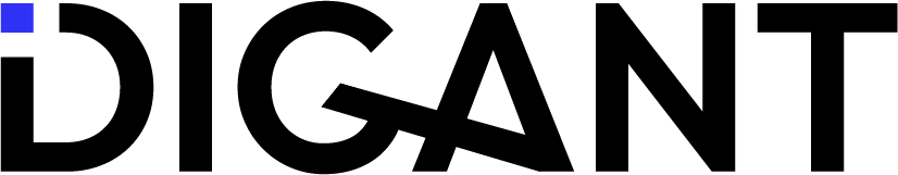 DIGANT-SORT-LOGO Digant logo i sort med et blåt kvadrat over "i".